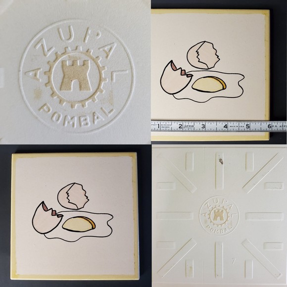 2 Portuguese Tile Trivet Pot Rests Vtg 70s Minimalist Pop Art Cartoon Gr… - Picture 5 of 11